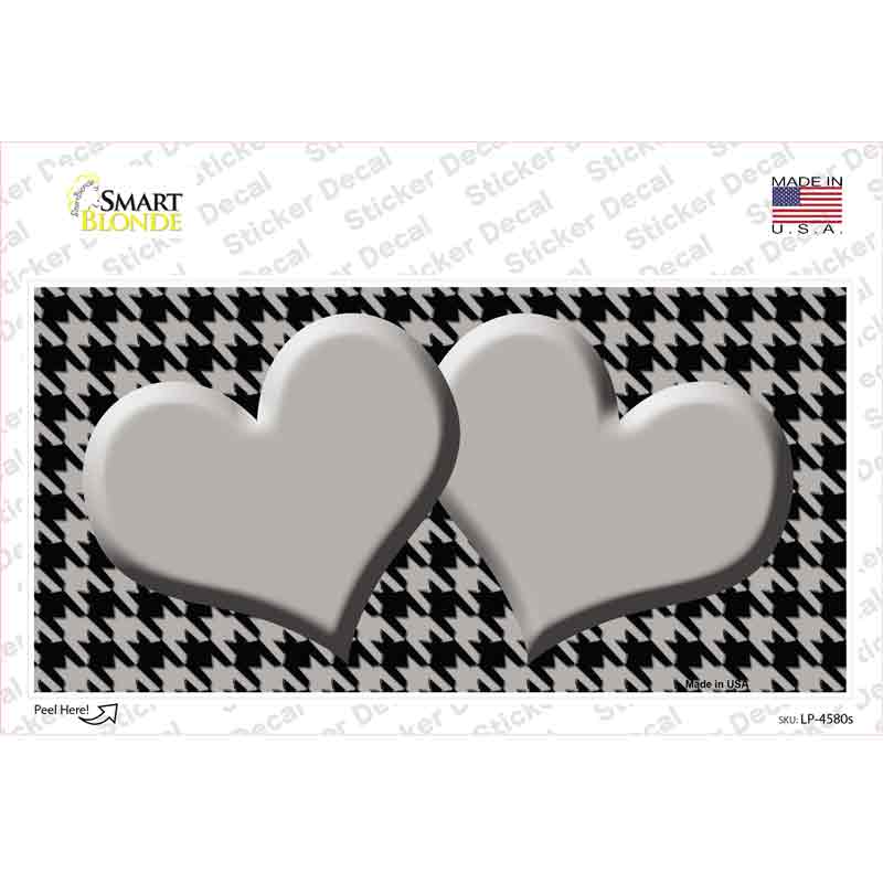 Grey Black Houndstooth Grey Center Hearts Novelty Sticker Decal