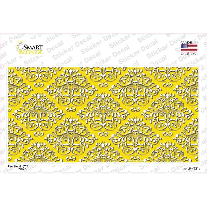 Yellow White Damask Novelty Sticker Decal