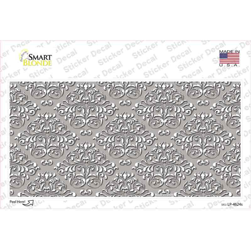 Grey White Damask Novelty Sticker Decal