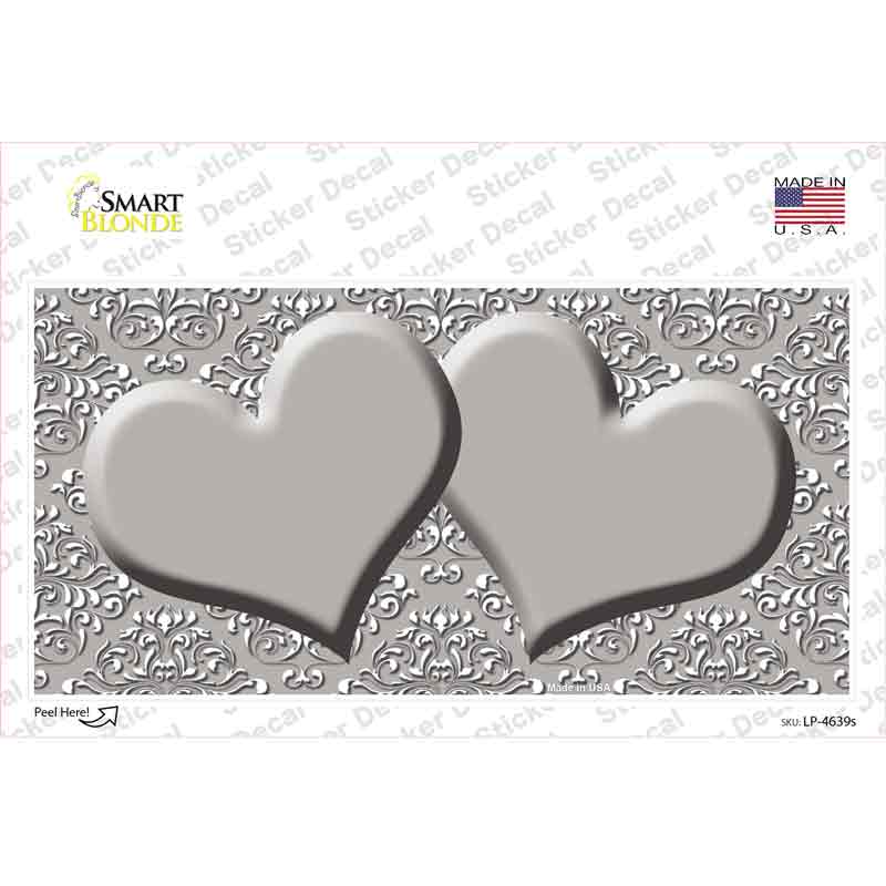 Grey White Damask Center Hearts Novelty Sticker Decal
