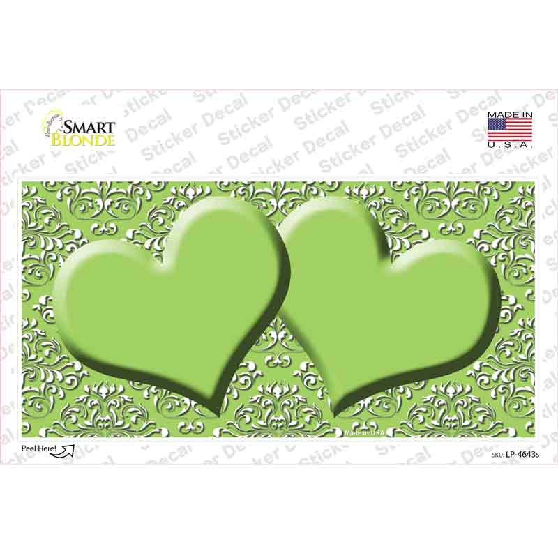 Lime Green White Damask Center Hearts Novelty Sticker Decal