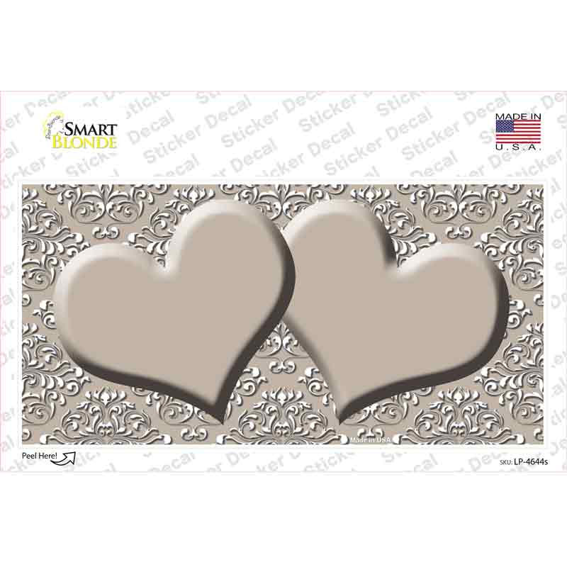 Tan White Damask Center Hearts Novelty Sticker Decal