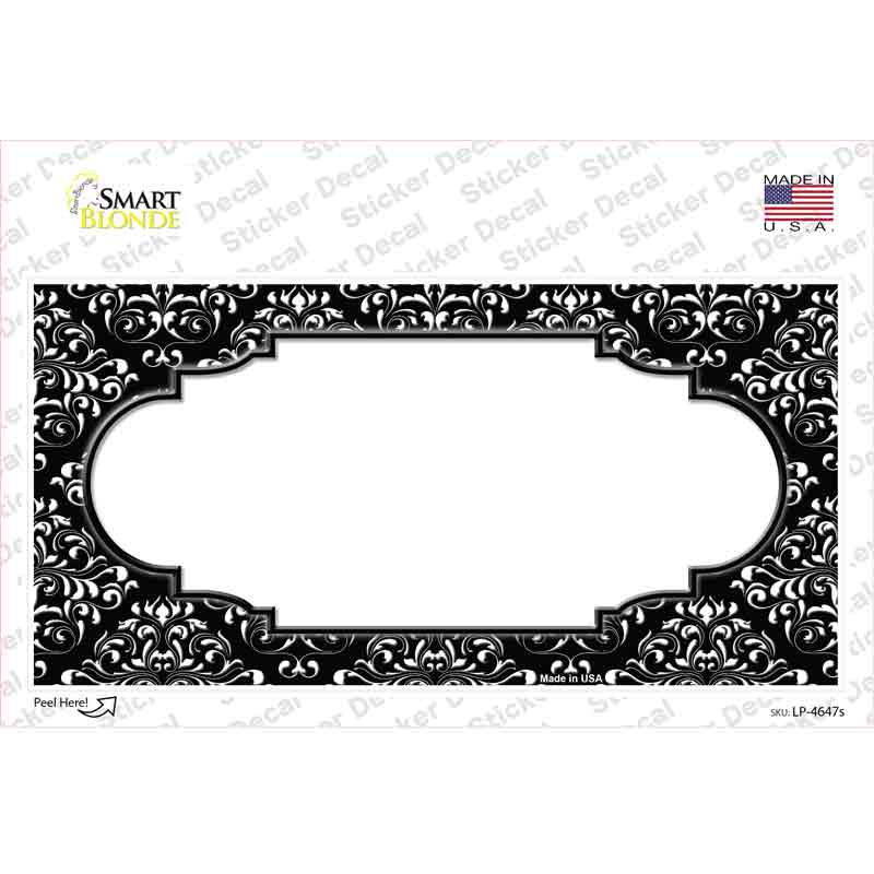 Black White Damask Center Scalloped Center Novelty Sticker Decal