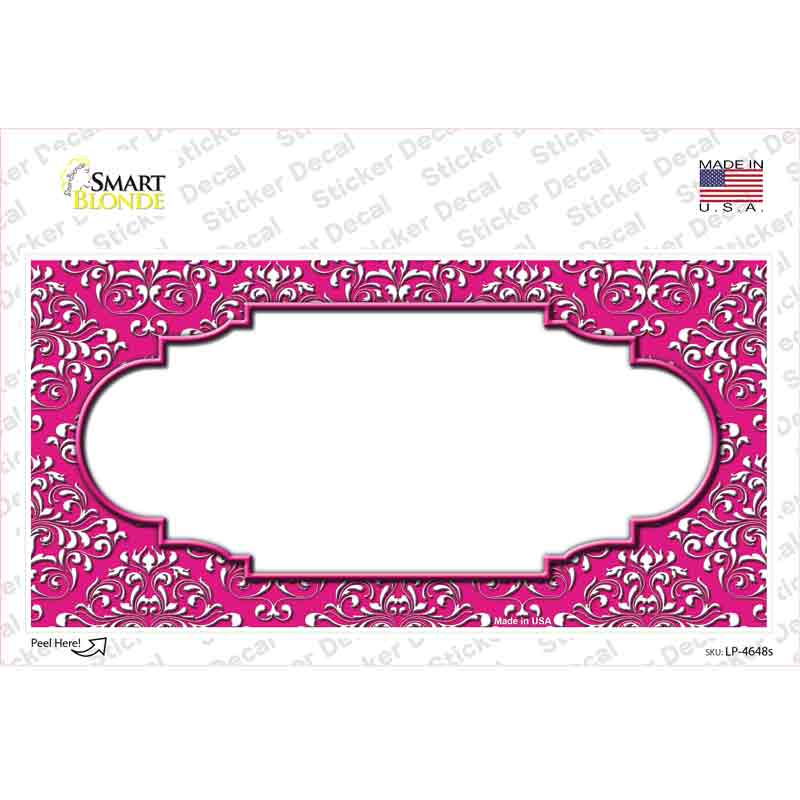 Pink White Damask Center Scalloped Novelty Sticker Decal