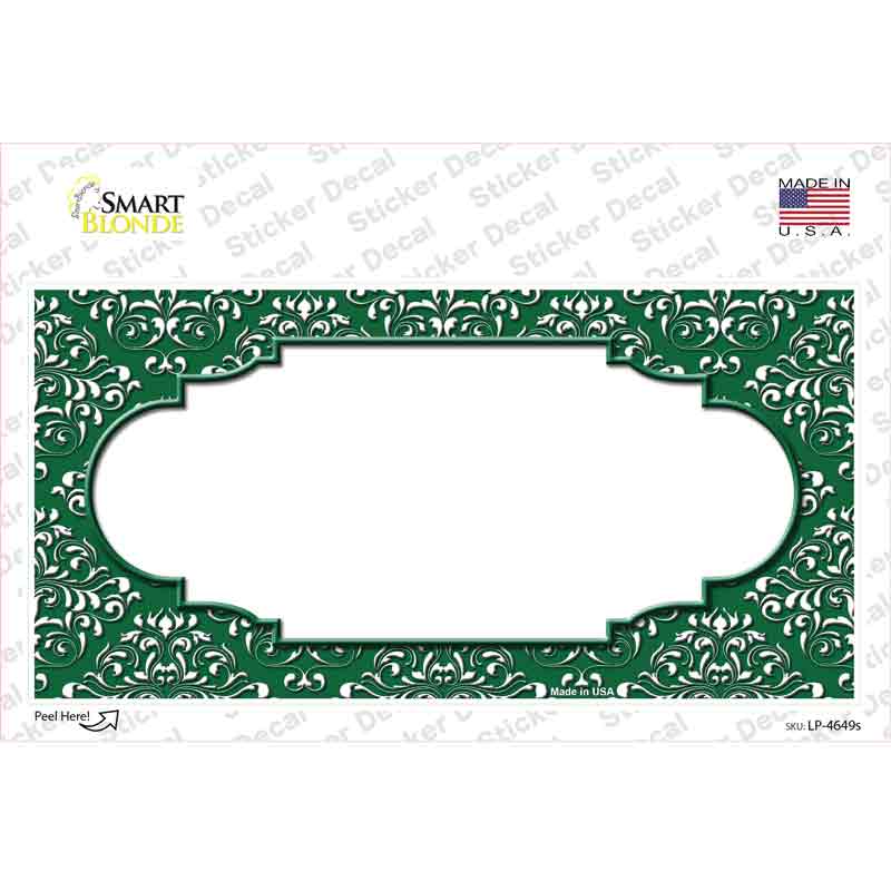 Green White Damask Center Scalloped Novelty Sticker Decal