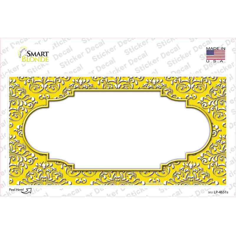Yellow White Damask Center Scalloped Novelty Sticker Decal