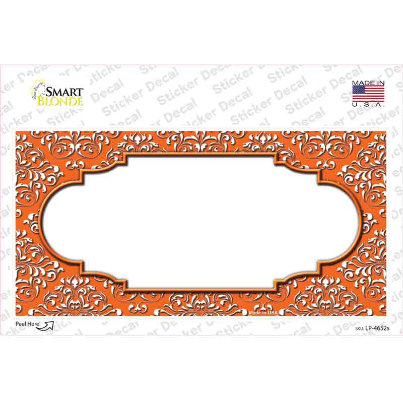Orange White Damask Center Scalloped Novelty Sticker Decal