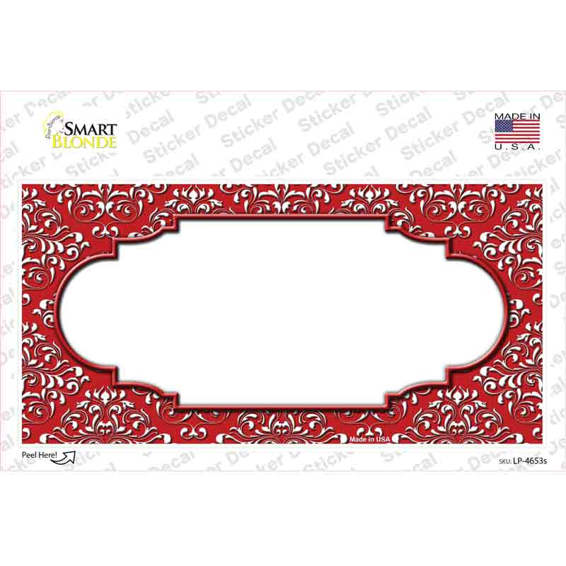 Red White Damask Center Scalloped Novelty Sticker Decal