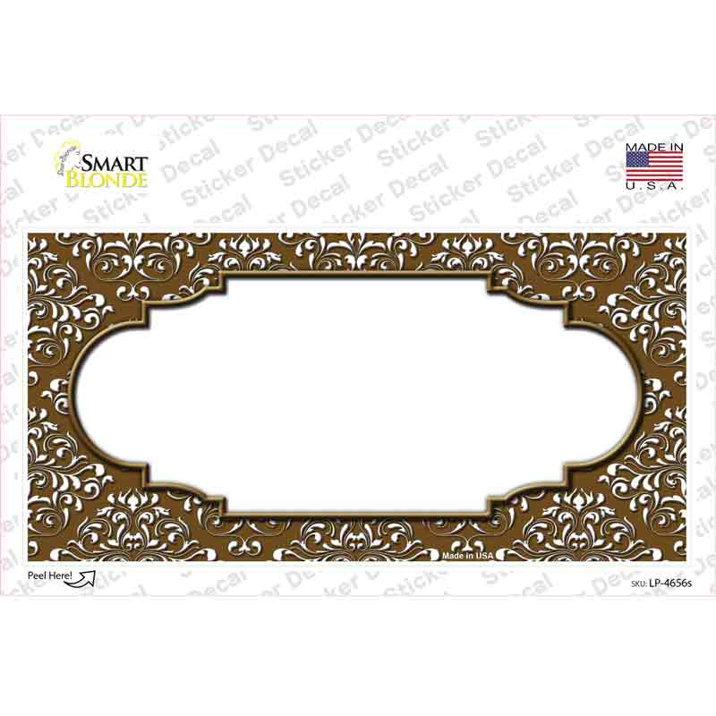 Brown White Damask Center Scalloped Novelty Sticker Decal