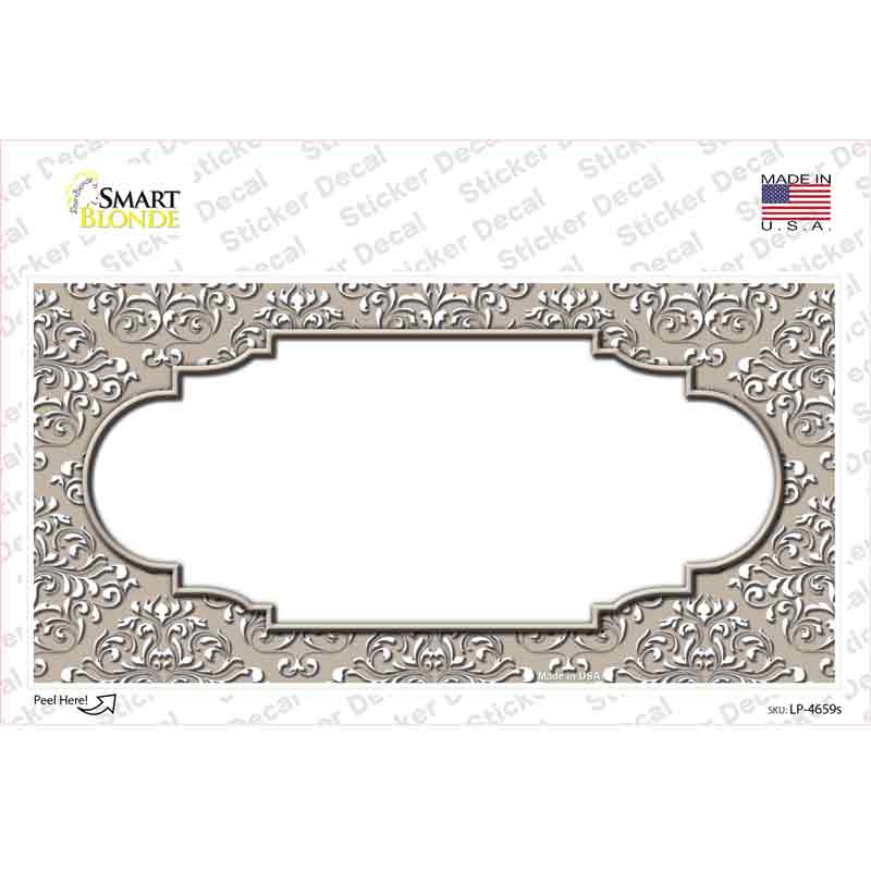 Tan White Damask Center Scalloped Novelty Sticker Decal