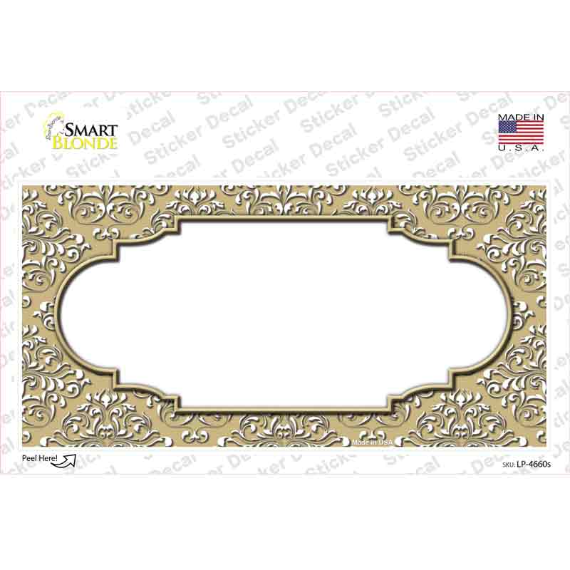 Gold White Damask Center Scalloped Novelty Sticker Decal