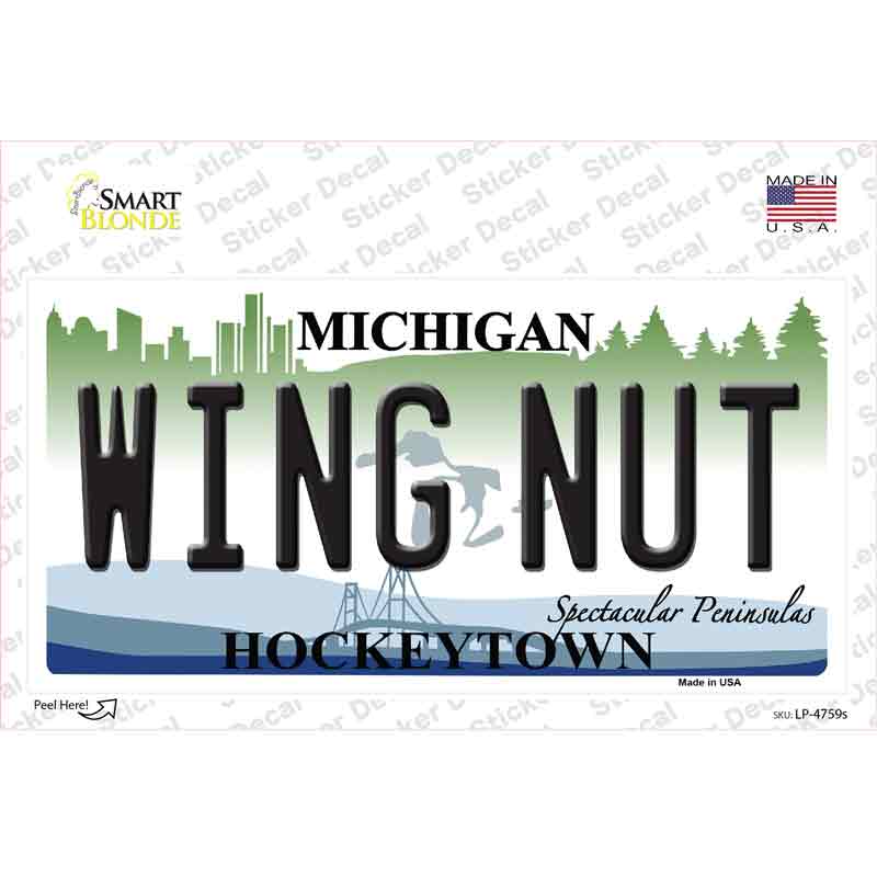 Wing Nut Michigan State Novelty Sticker Decal