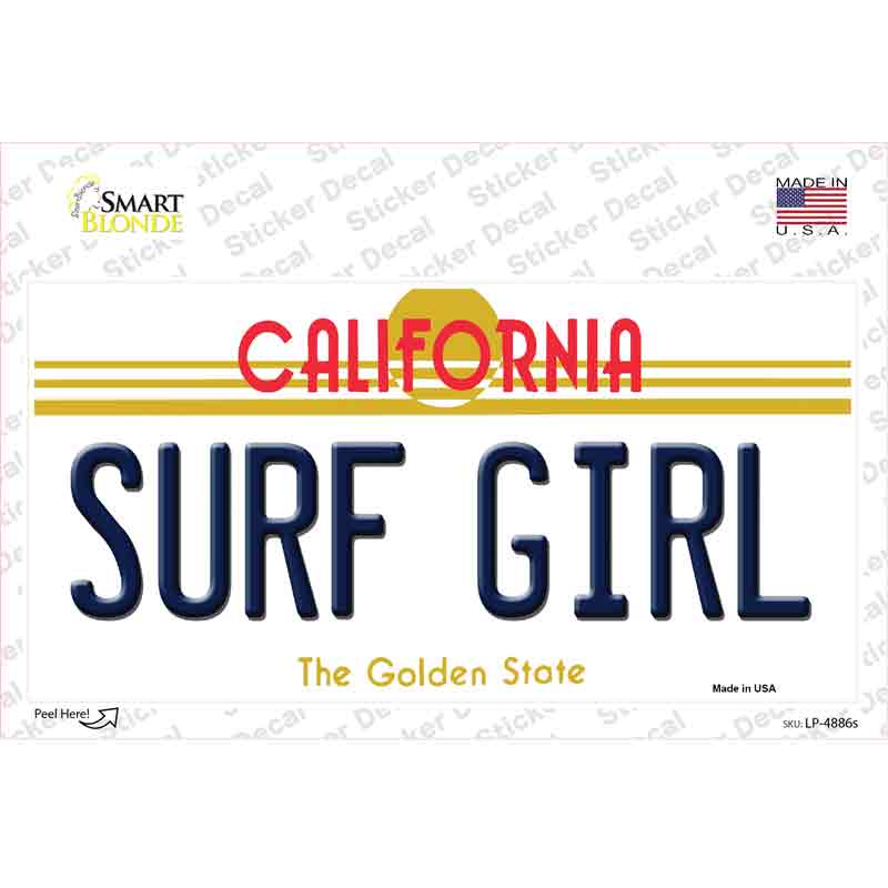 Surf Girl California Novelty Sticker Decal