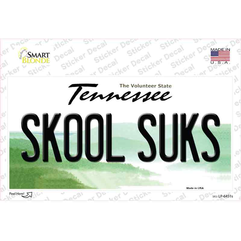 Skool Suks Tennessee Novelty Sticker Decal