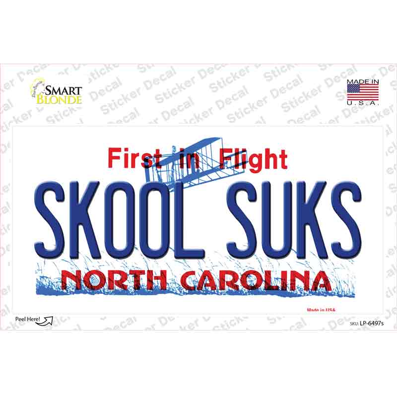 Skool Suks North Carolina Novelty Sticker Decal