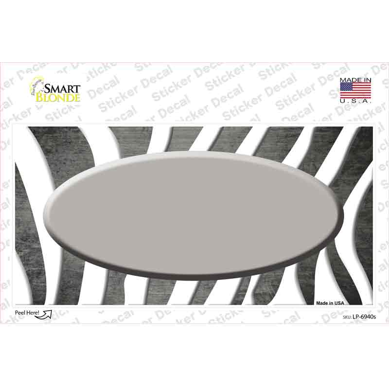 Gray White Zebra Oval Oil Rubbed Novelty Sticker Decal