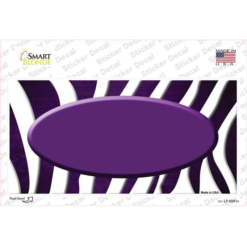 Purple White Zebra Oval Oil Rubbed Novelty Sticker Decal