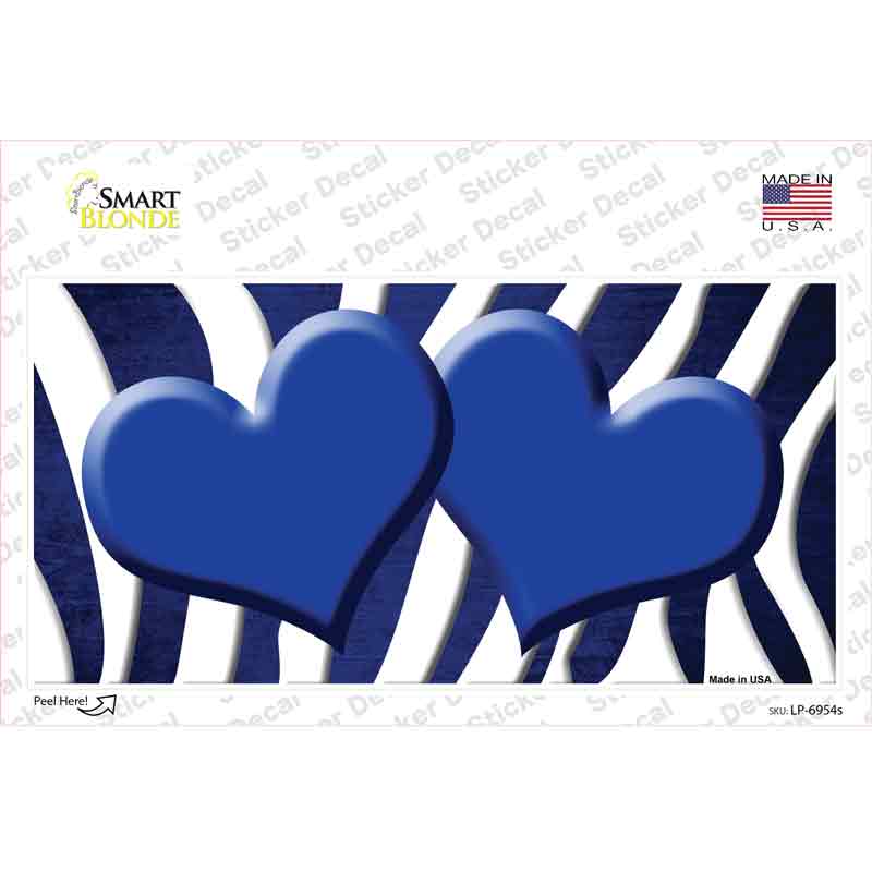 Blue White Zebra Hearts Oil Rubbed Novelty Sticker Decal