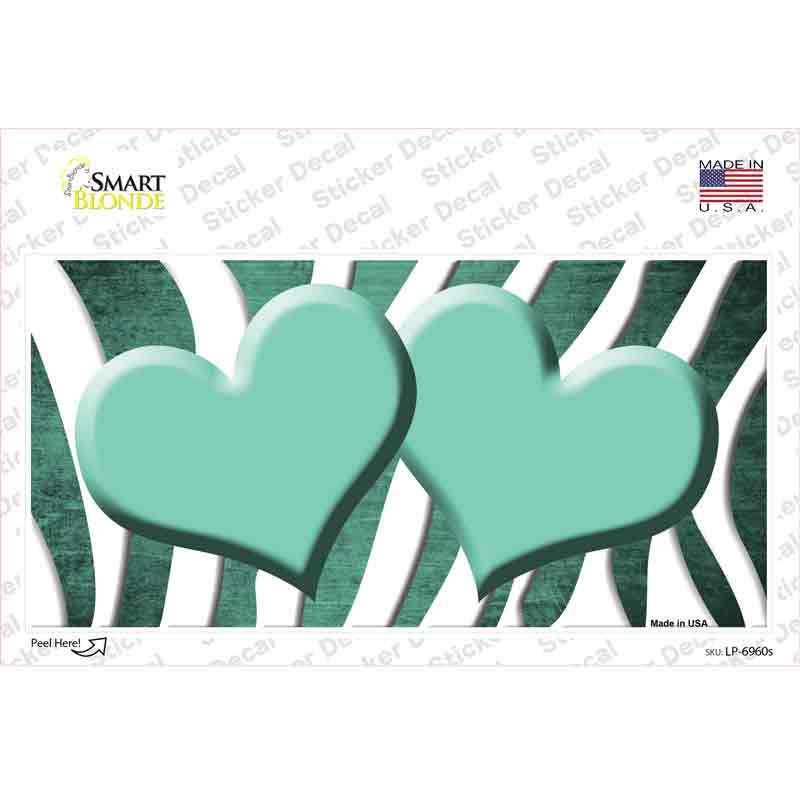 Mint White Zebra Hearts Oil Rubbed Novelty Sticker Decal