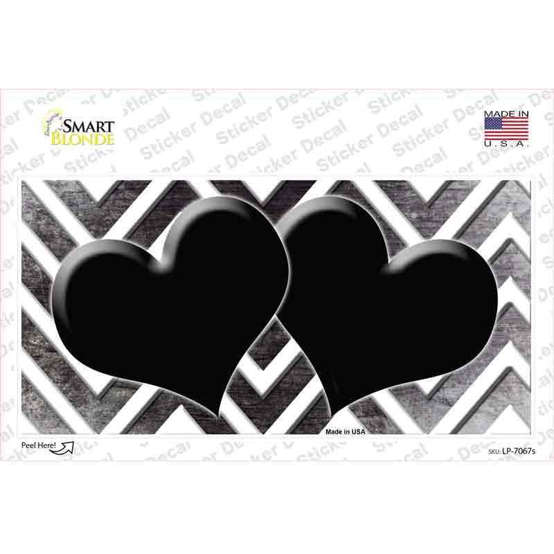 Black White Hearts Chevron Oil Rubbed Novelty Sticker Decal