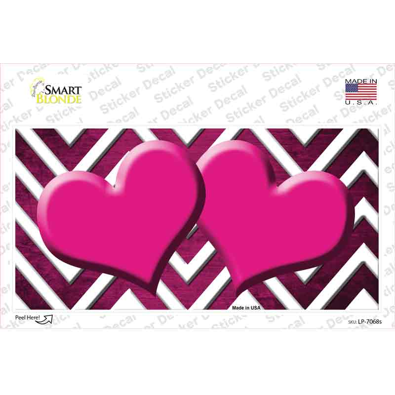 Pink White Hearts Chevron Oil Rubbed Novelty Sticker Decal