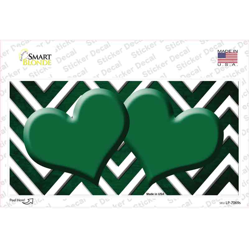 Green White Hearts Chevron Oil Rubbed Novelty Sticker Decal