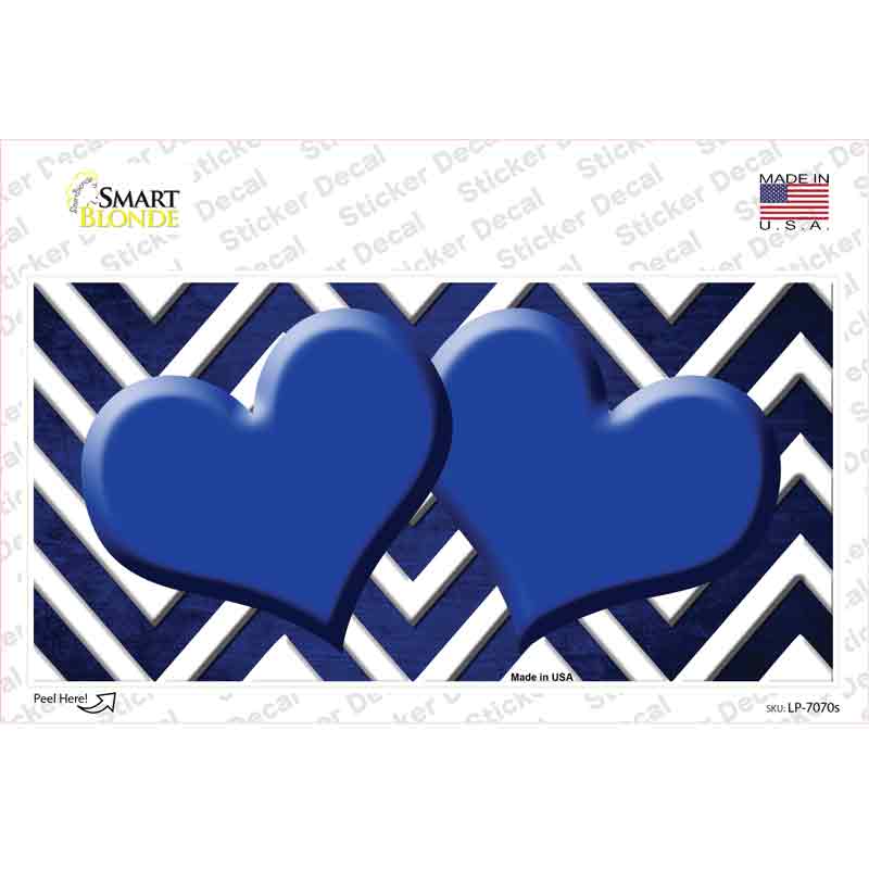 Blue White Hearts Chevron Oil Rubbed Novelty Sticker Decal