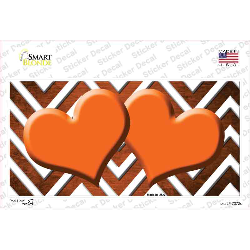 Orange White Hearts Chevron Oil Rubbed Novelty Sticker Decal