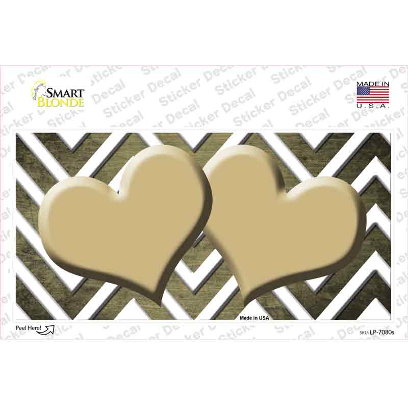 Gold White Hearts Chevron Oil Rubbed Novelty Sticker Decal