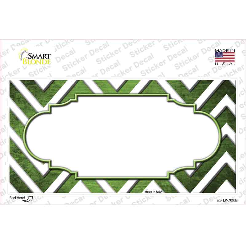 Lime Green White Chevron Scallop Oil Rubbed Novelty Sticker Decal