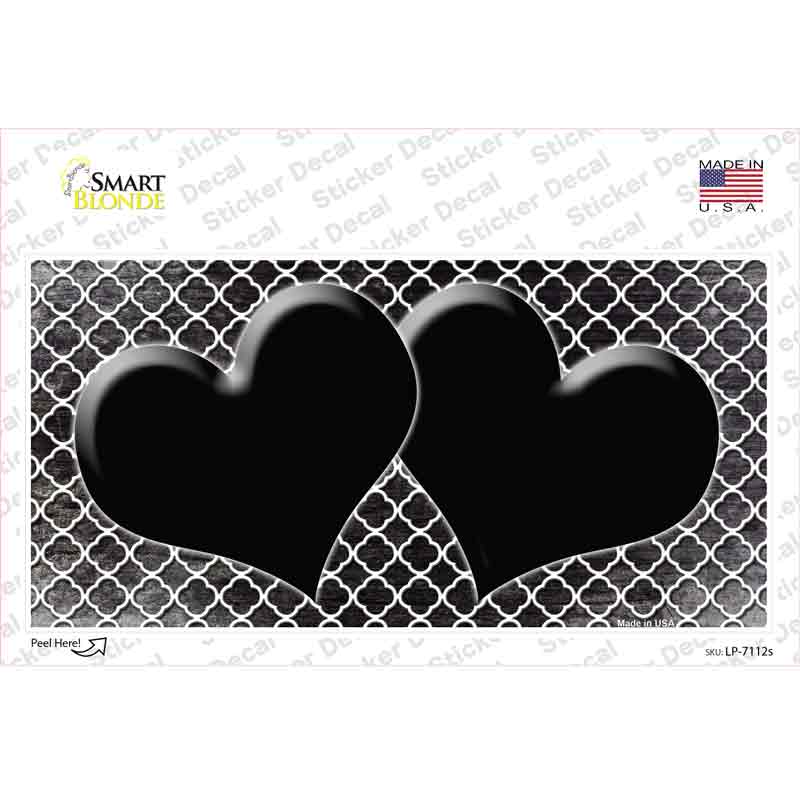 Black White Quatrefoil Hearts Oil Rubbed Novelty Sticker Decal