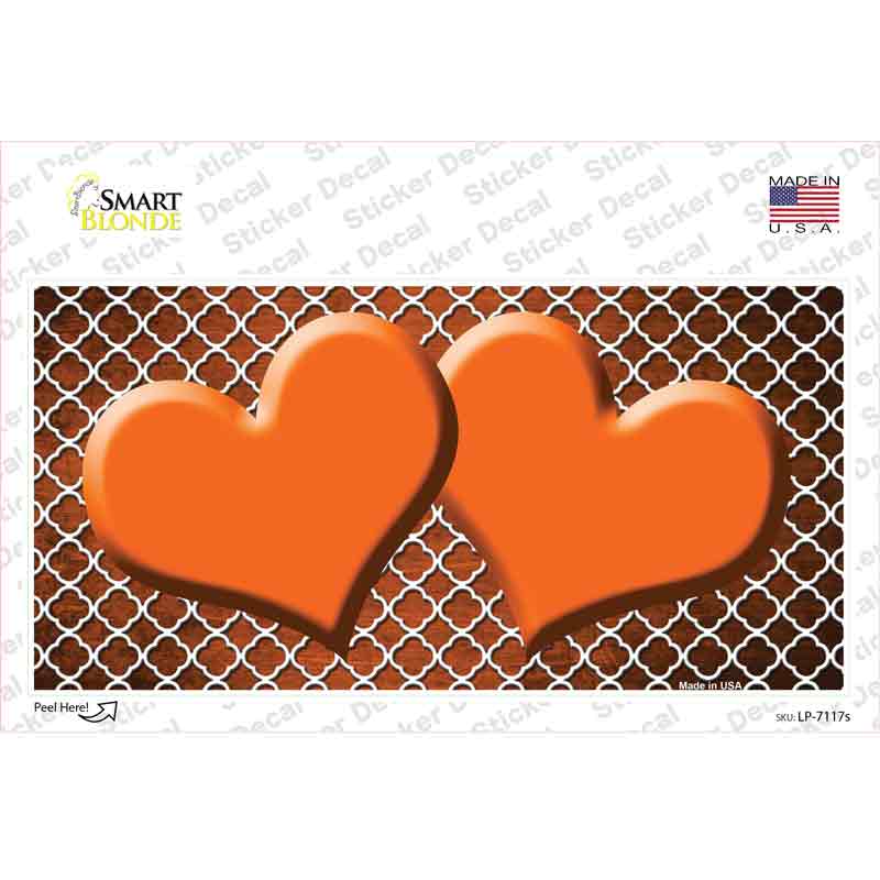 Orange White Quatrefoil Hearts Oil Rubbed Novelty Sticker Decal