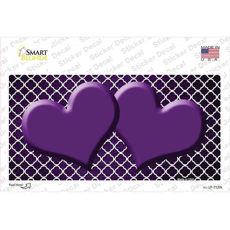 Purple White Quatrefoil Hearts Oil Rubbed Novelty Sticker Decal