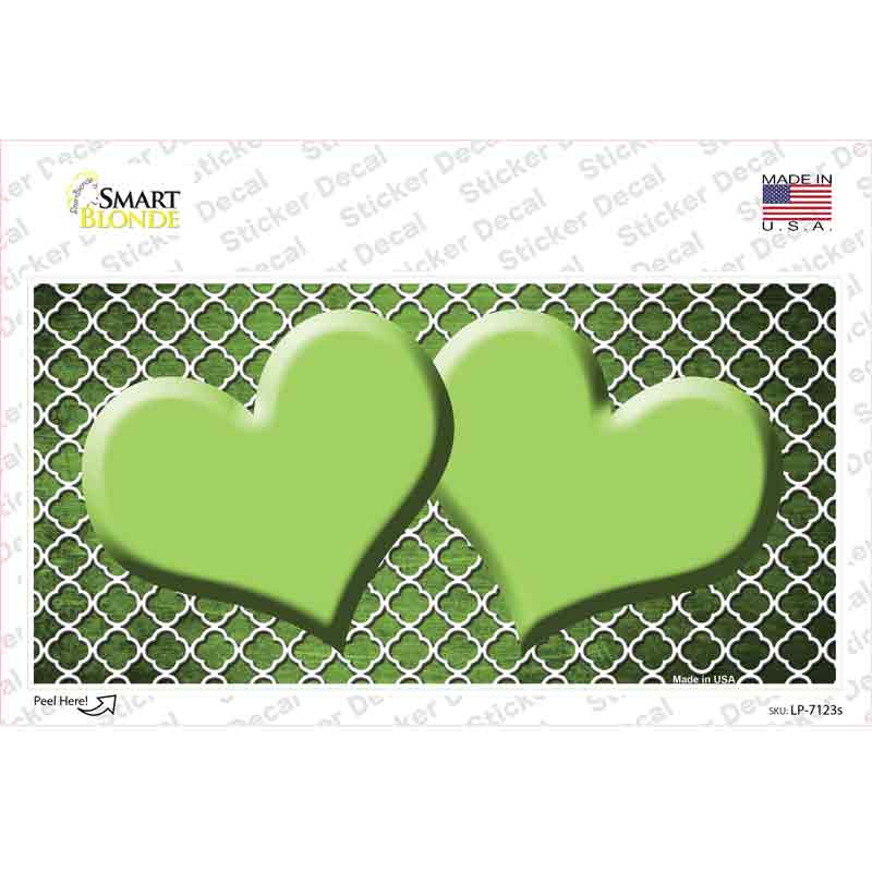 Lime Green White Quatrefoil Hearts Oil Rubbed Novelty Sticker Decal