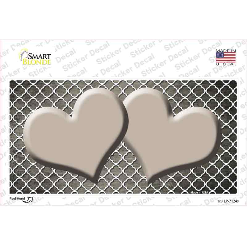Tan White Quatrefoil Hearts Oil Rubbed Novelty Sticker Decal