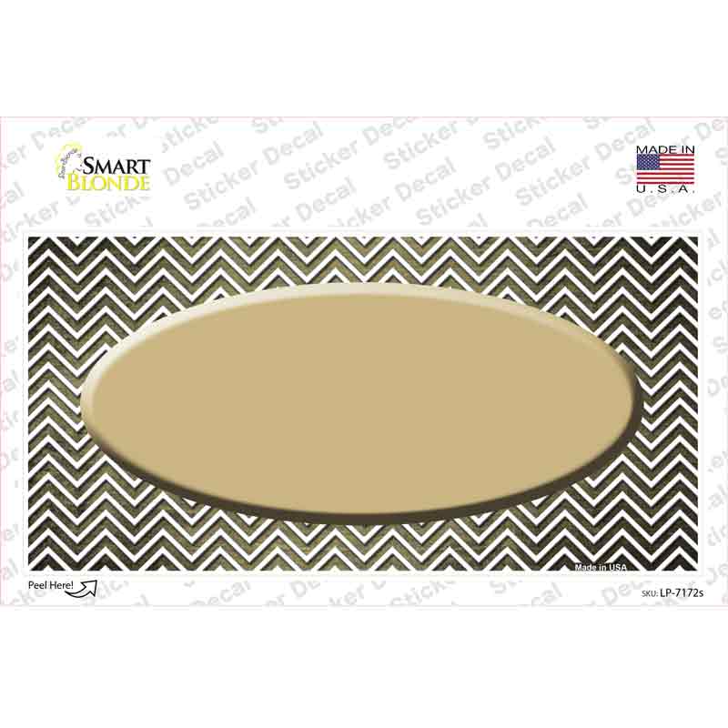 Gold White Small Chevron Oval Oil Rubbed Novelty Sticker Decal