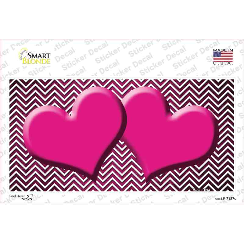 Pink White Small Chevron Hearts Oil Rubbed Novelty Sticker Decal