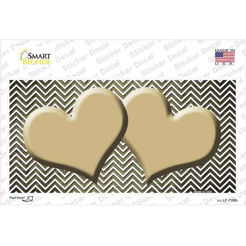 Gold White Small Chevron Hearts Oil Rubbed Novelty Sticker Decal