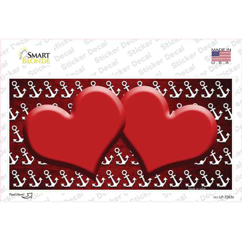Red White Anchor Hearts Oil Rubbed Novelty Sticker Decal