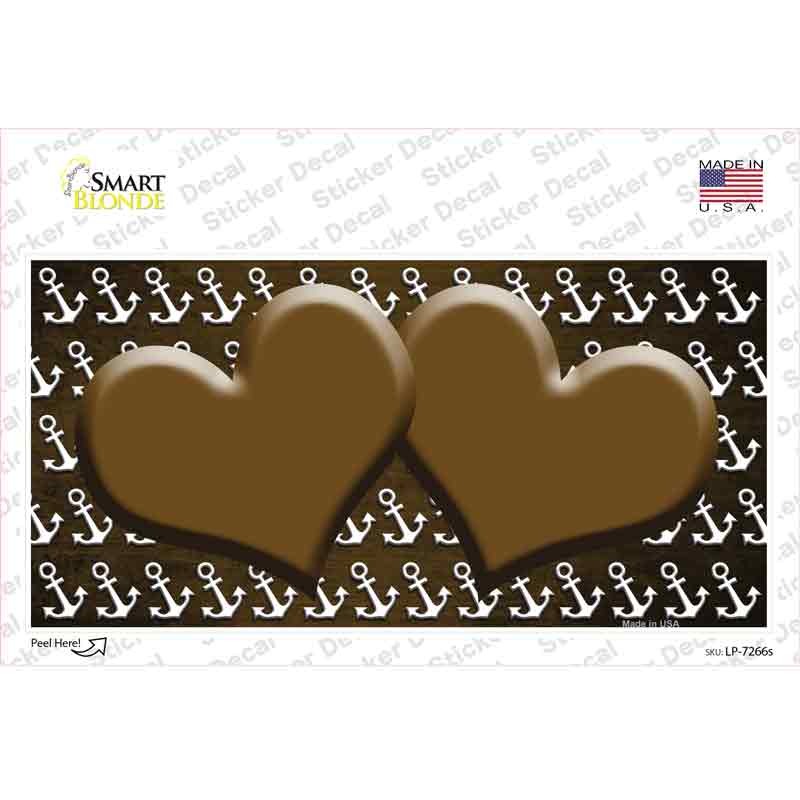 Brown White Anchor Hearts Oil Rubbed Novelty Sticker Decal