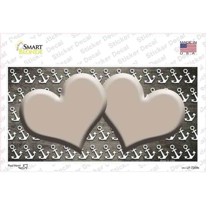 Tan White Anchor Hearts Oil Rubbed Novelty Sticker Decal