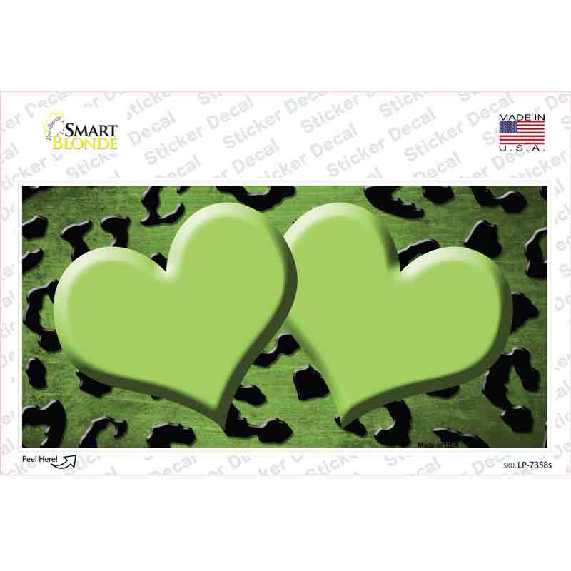 Lime Green Black Cheetah Hearts Oil Rubbed Novelty Sticker Decal