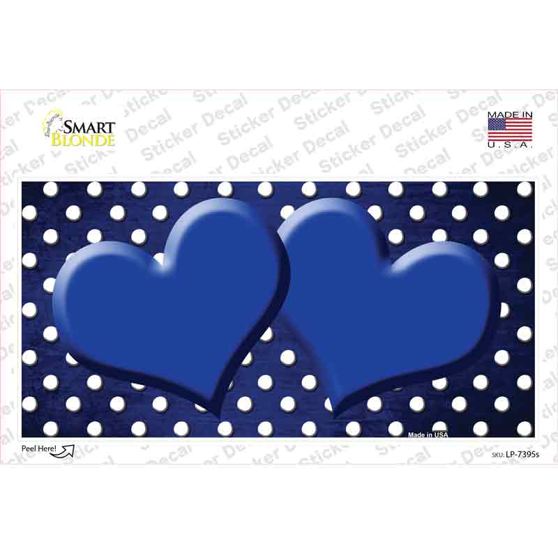 Blue White Small Dots Hearts Oil Rubbed Novelty Sticker Decal