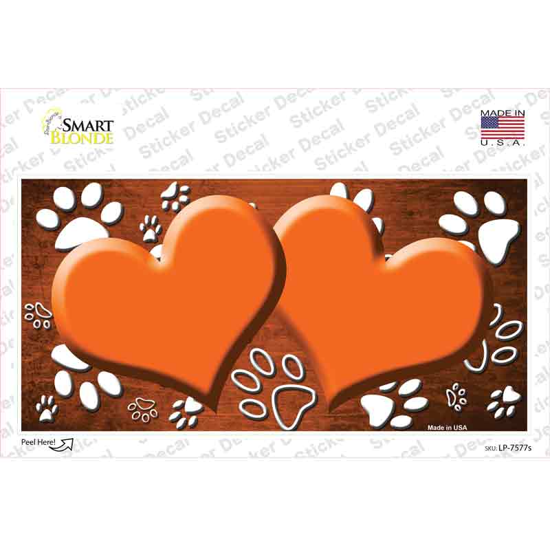 Paw Heart Orange White Novelty Sticker Decal