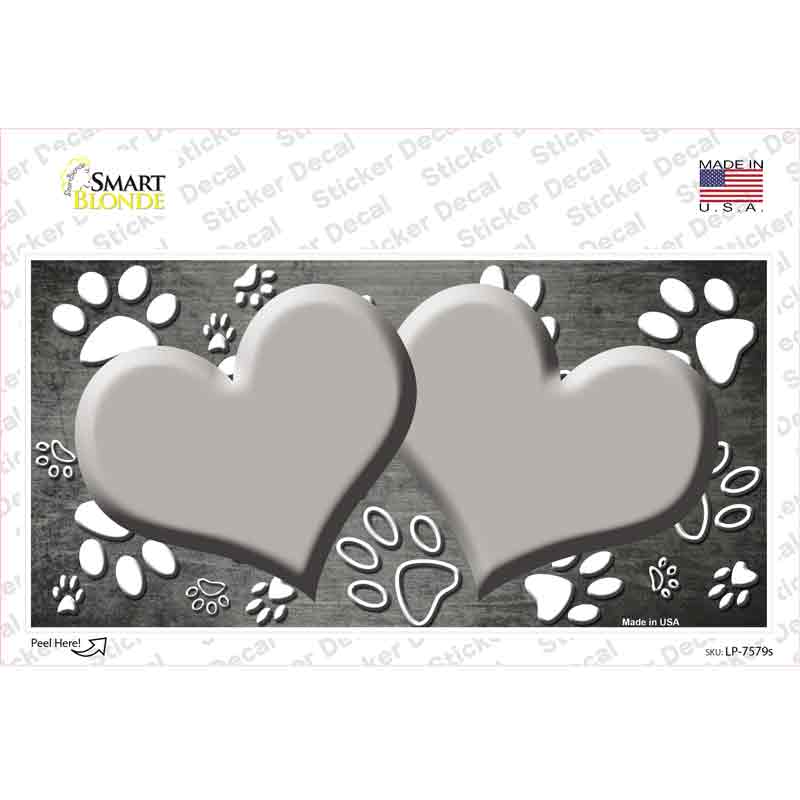 Paw Heart Gray White Novelty Sticker Decal