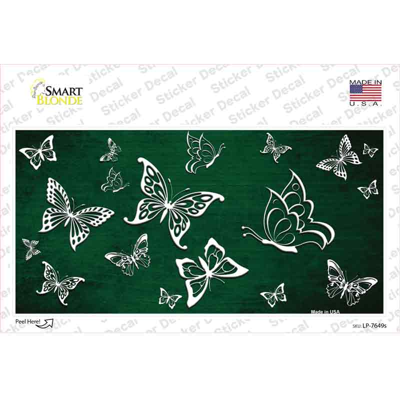 Green White Butterfly Oil Rubbed Novelty Sticker Decal