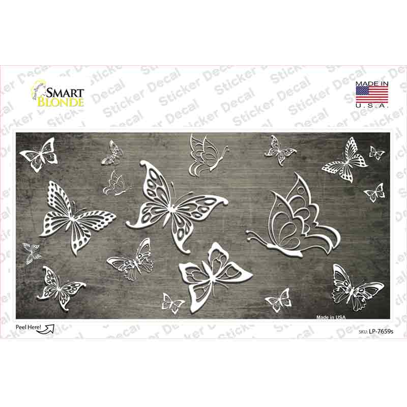 Tan White Butterfly Oil Rubbed Novelty Sticker Decal