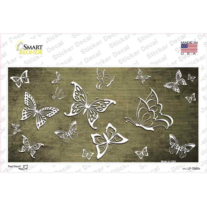 Gold White Butterfly Oil Rubbed Novelty Sticker Decal