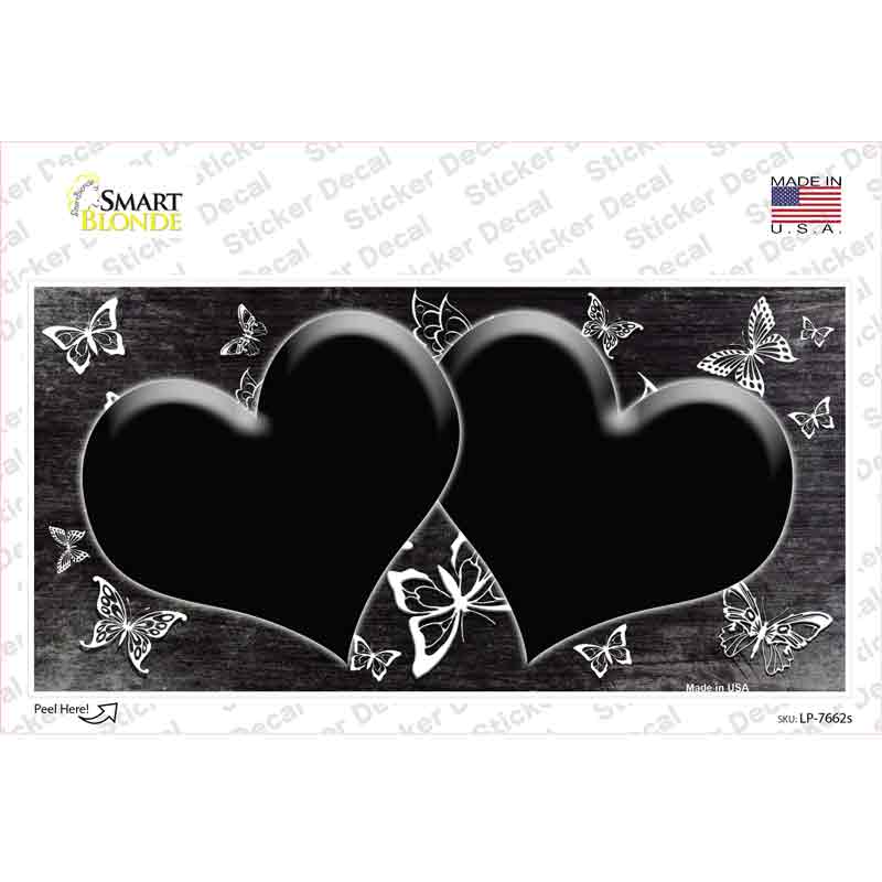 Black White Hearts Butterfly Oil Rubbed Novelty Sticker Decal