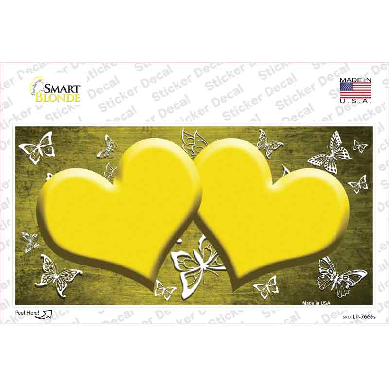 Yellow White Hearts Butterfly Oil Rubbed Novelty Sticker Decal